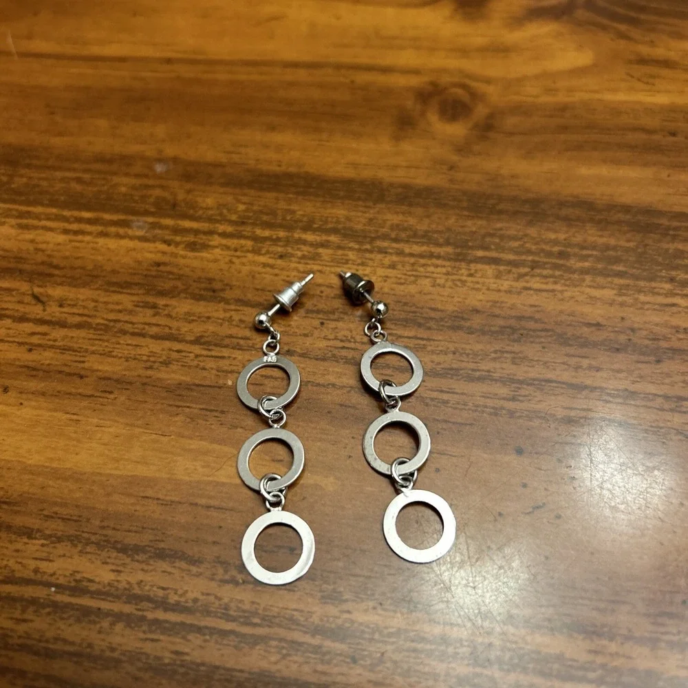 Steel By Design 3 Circle‎ Dangle Silver Tone Earrings
